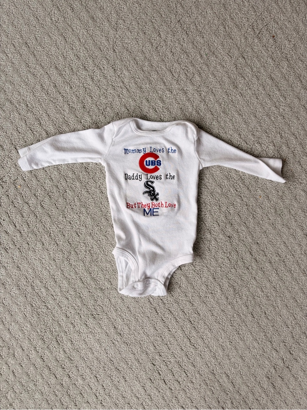 Carter's White Long-Sleeve Baby Bodysuit with Red & Blue Team Embroidery